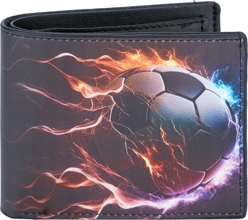 Fonwill Teen Boys Wallet, Birthday Gift for 5 6 7 8 9 10 11 12 Year Old Boys, Cool Soccer Bifold Rfid Blocking Leather Wallet With Coin Pocket ID Window, Christmas Birthday Gift for Boy Girls Teen 3-14 Ages - Image 1